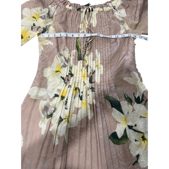 Blumarine Womens Pleated Dress Pink Floral Print Silk Blend Italy Size 42 / US 6 - Picture 6 of 10